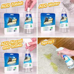 Generic Pee Buster cleaning on carpet showing stain removal