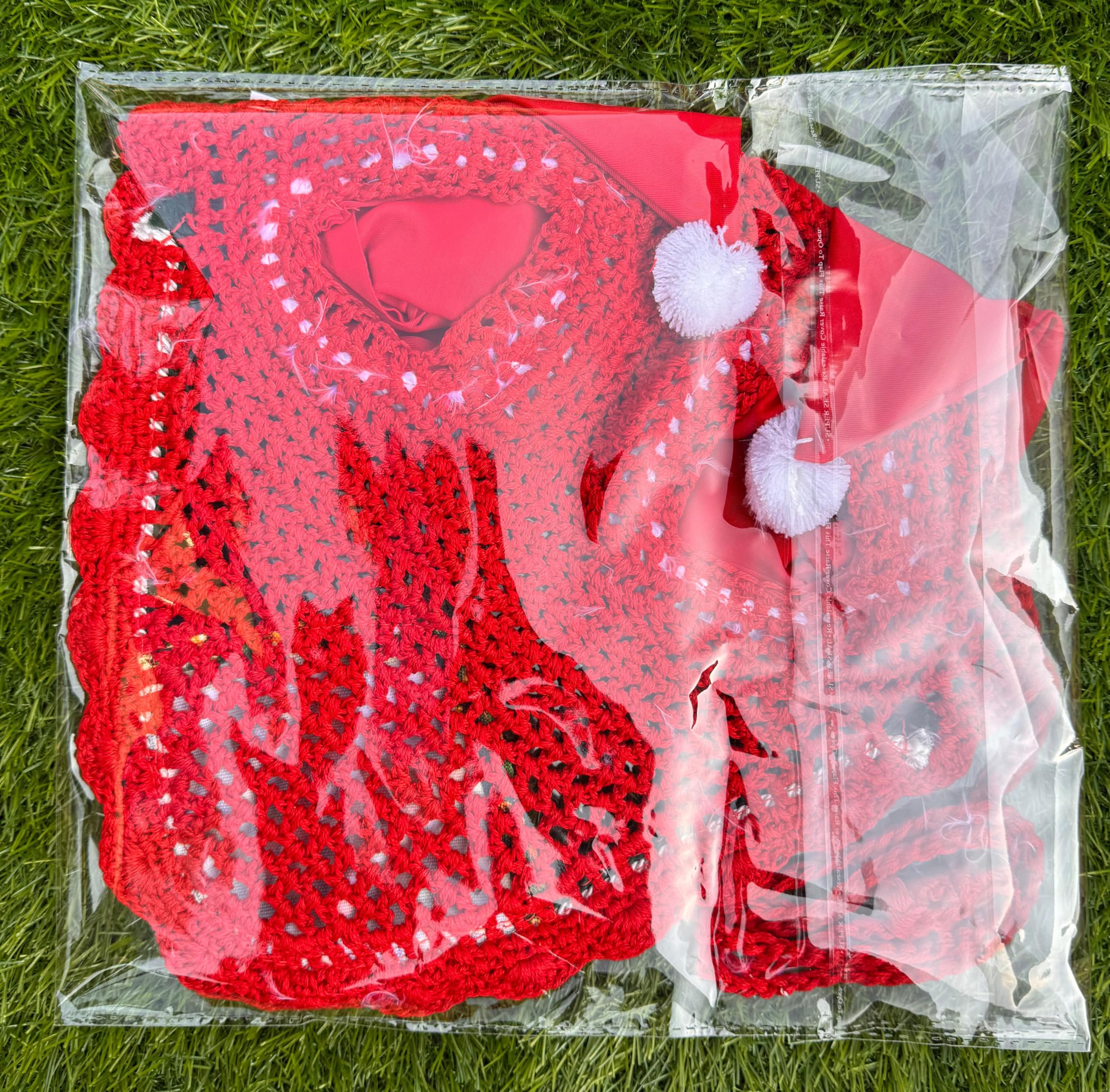 Generic Santa ear bonnet is machine washable with care to preserve fluffy trim.