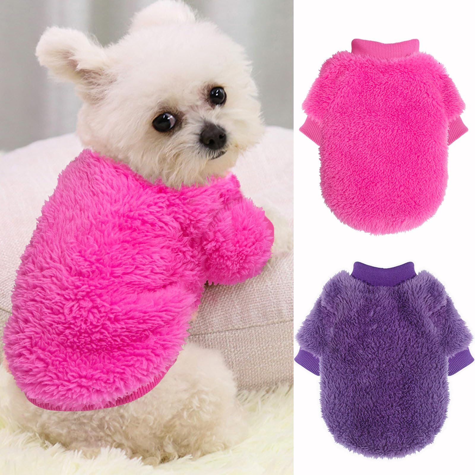 Generic two-piece dog sweaters large back view illustrating warm fleece for small dogs.