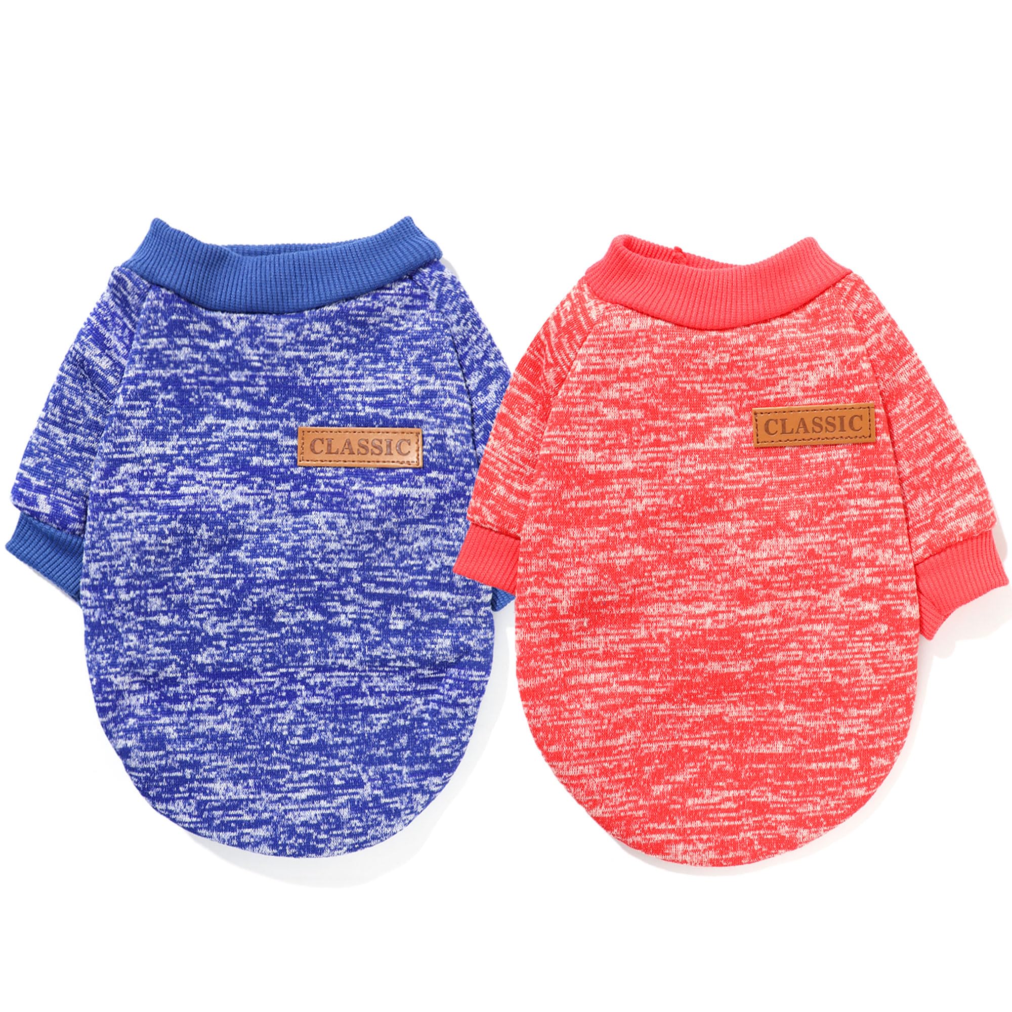 Generic two-piece dog sweaters packaging includes care instructions.