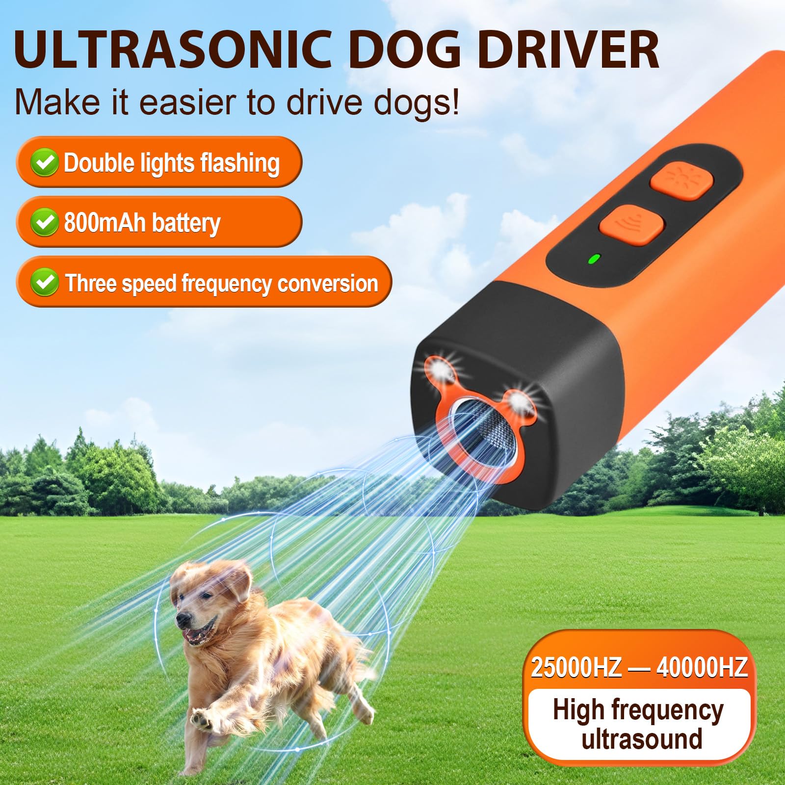 Generic Ultrasonic Bark Deterrent Device with LED light for safe nighttime use