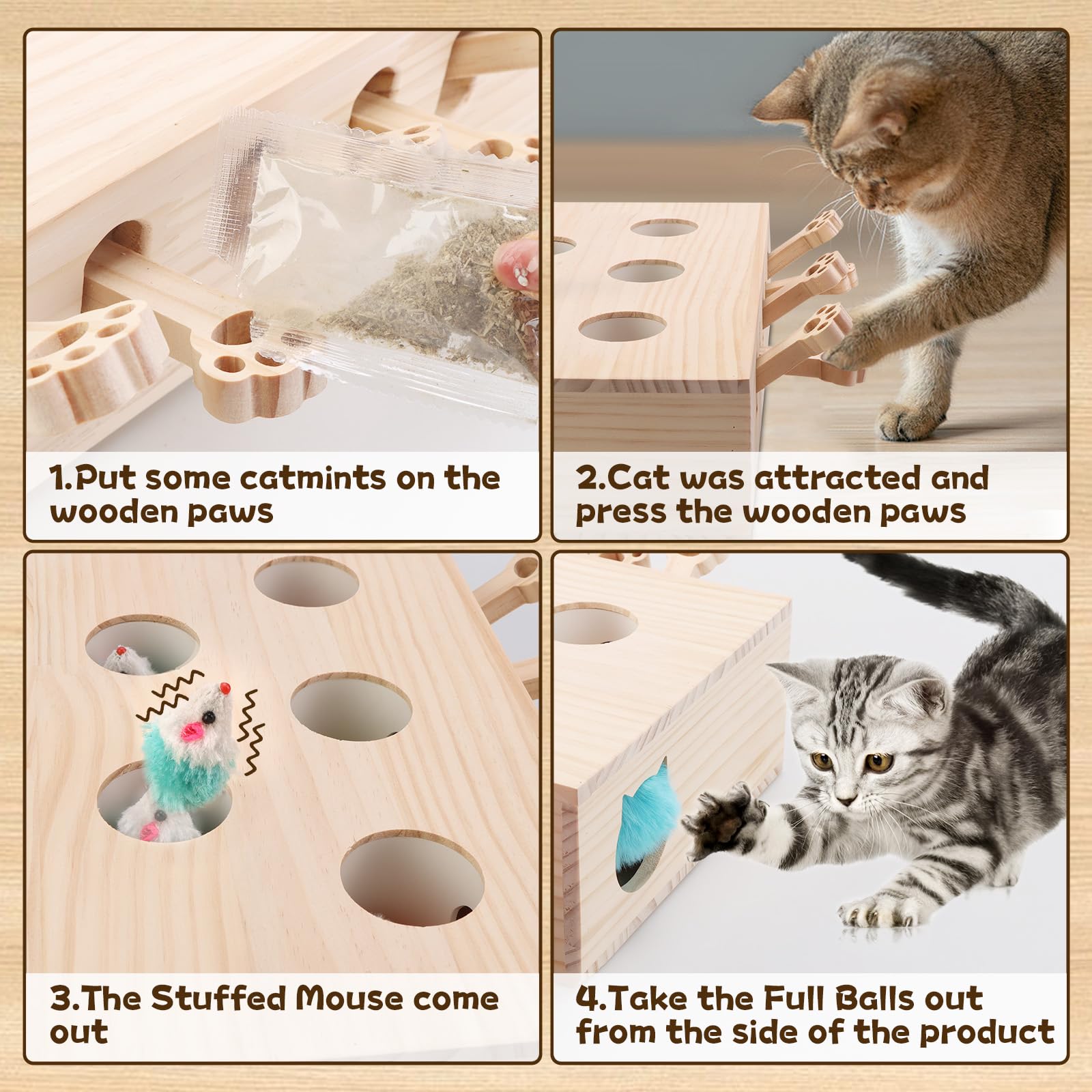 Generic wooden toy claw-sprinkled treats encourages playful exploration and problem solving