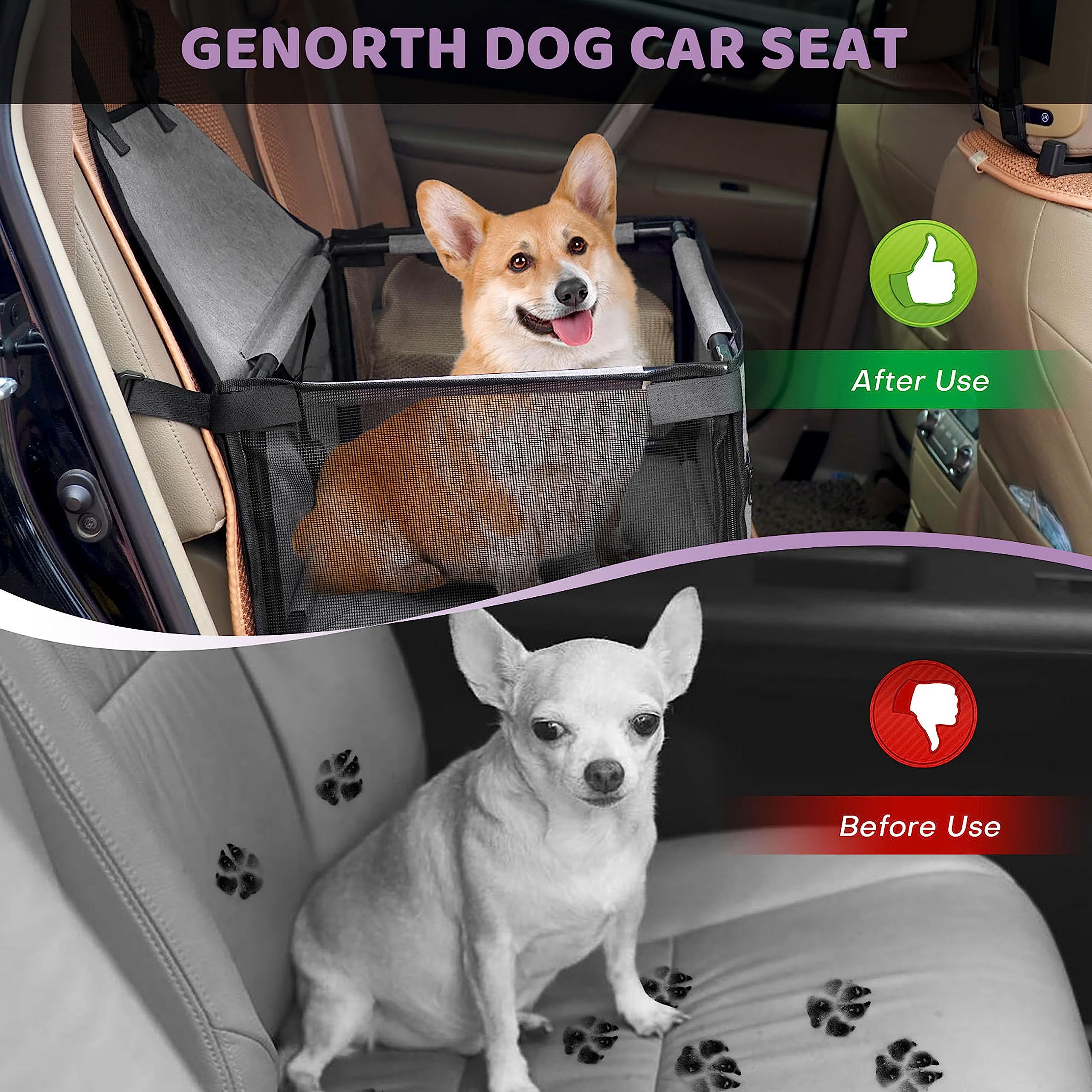 GENORTH dog car seat adjustable-strap ensures secure fit in vehicles