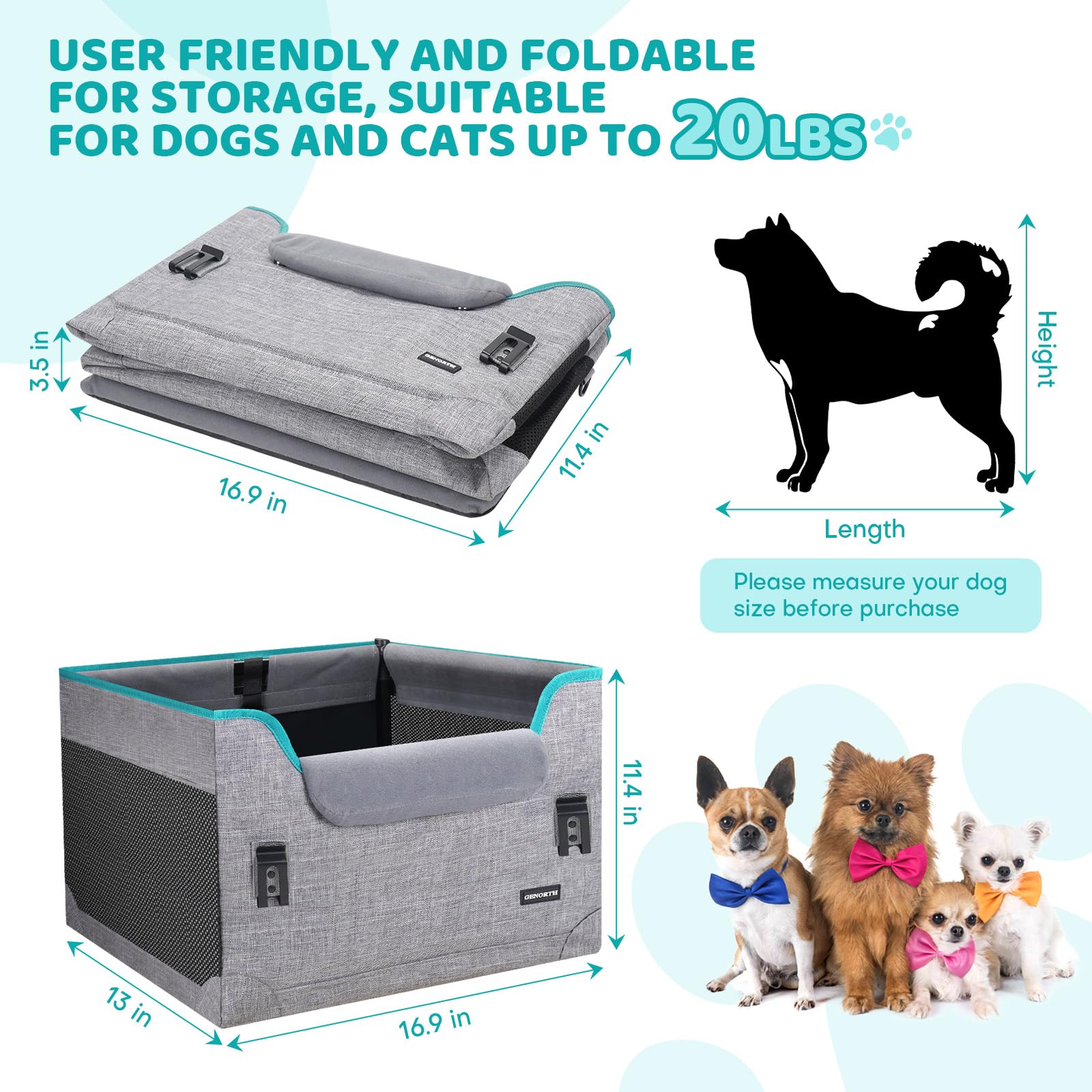 GENORTH raised cushion with chin rest enhances comfort and view for puppies.