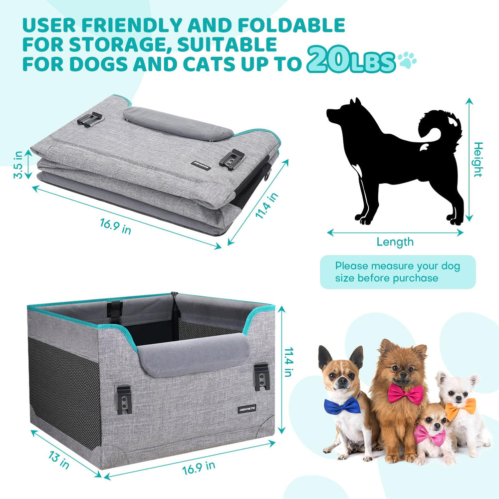 GENORTH raised cushion with chin rest enhances comfort and view for puppies.