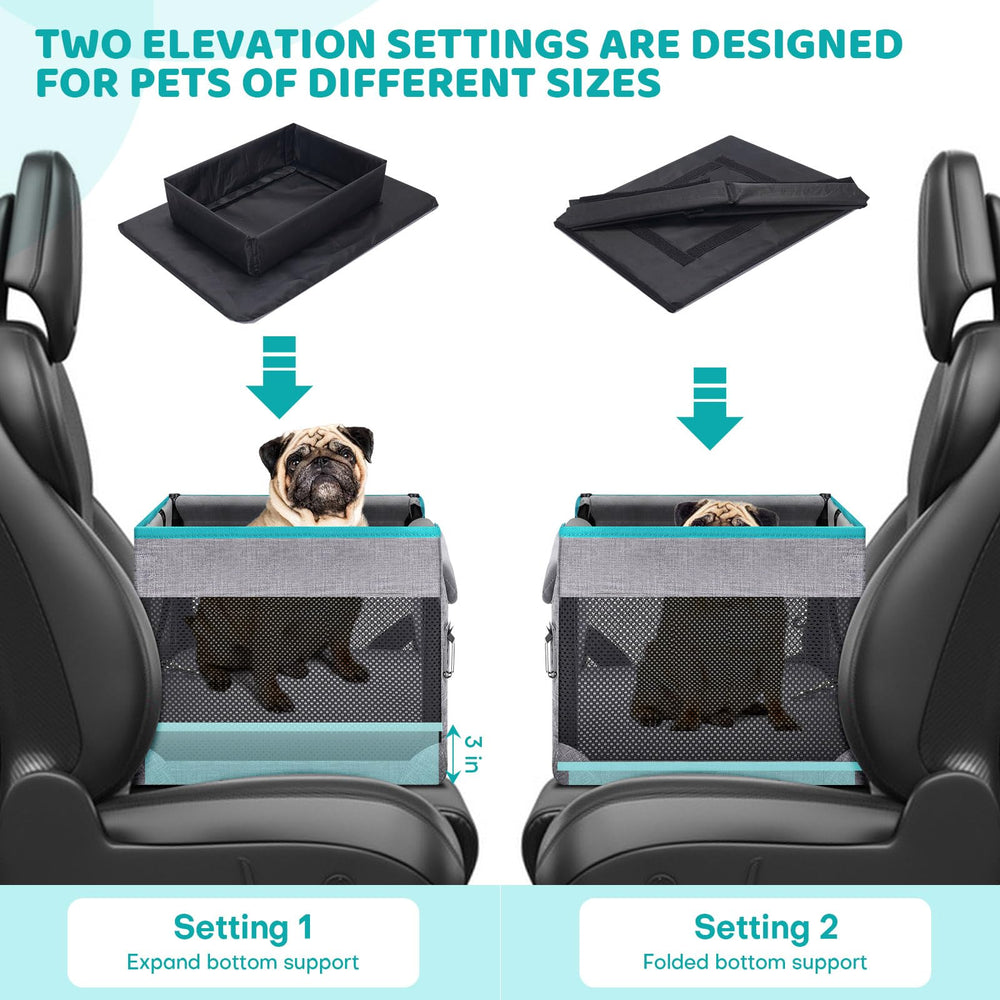 GENORTH pet booster seat with folded metal frame, easy to store after trips.