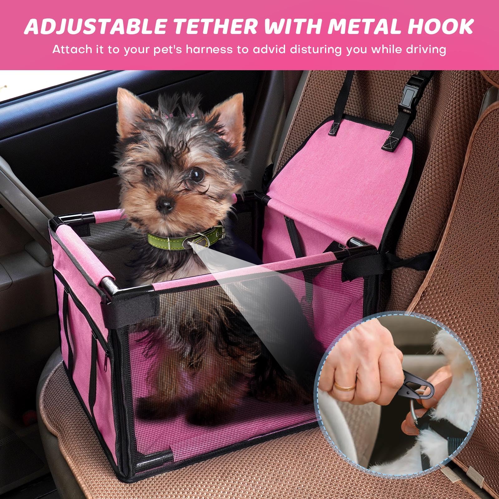 GENORTH small dog car seat side view highlights sturdy frame and stability.