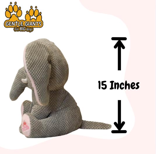 Gentle Giants Plush Elephant Dog Toy measures 15 inches tall for large dogs.