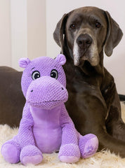 Gentle Giants plush hippo dog toy full view highlights its oversized, durable design for large dogs.