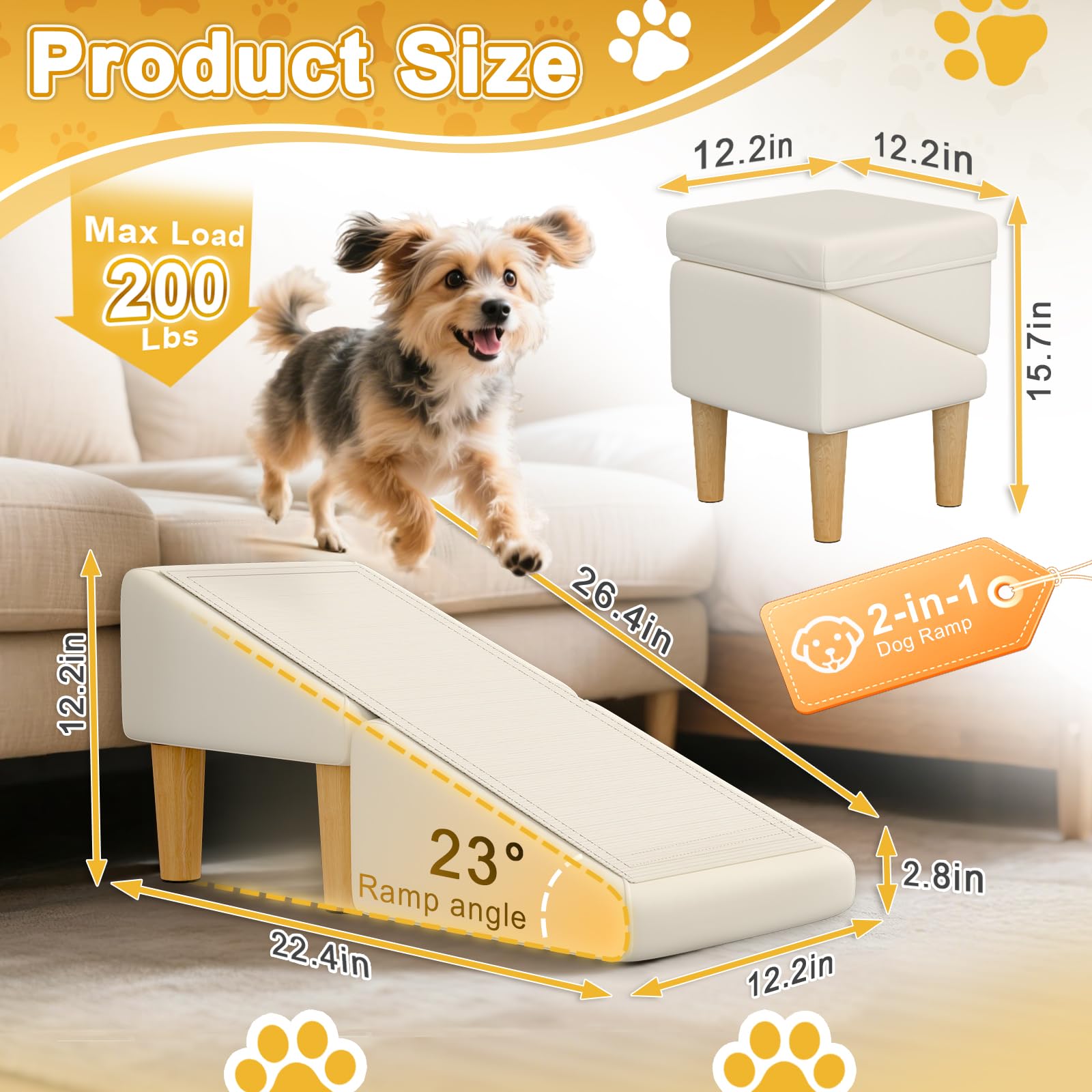 GenxQian dog ramp 23-degree incline enables gentle ascent for small pets.