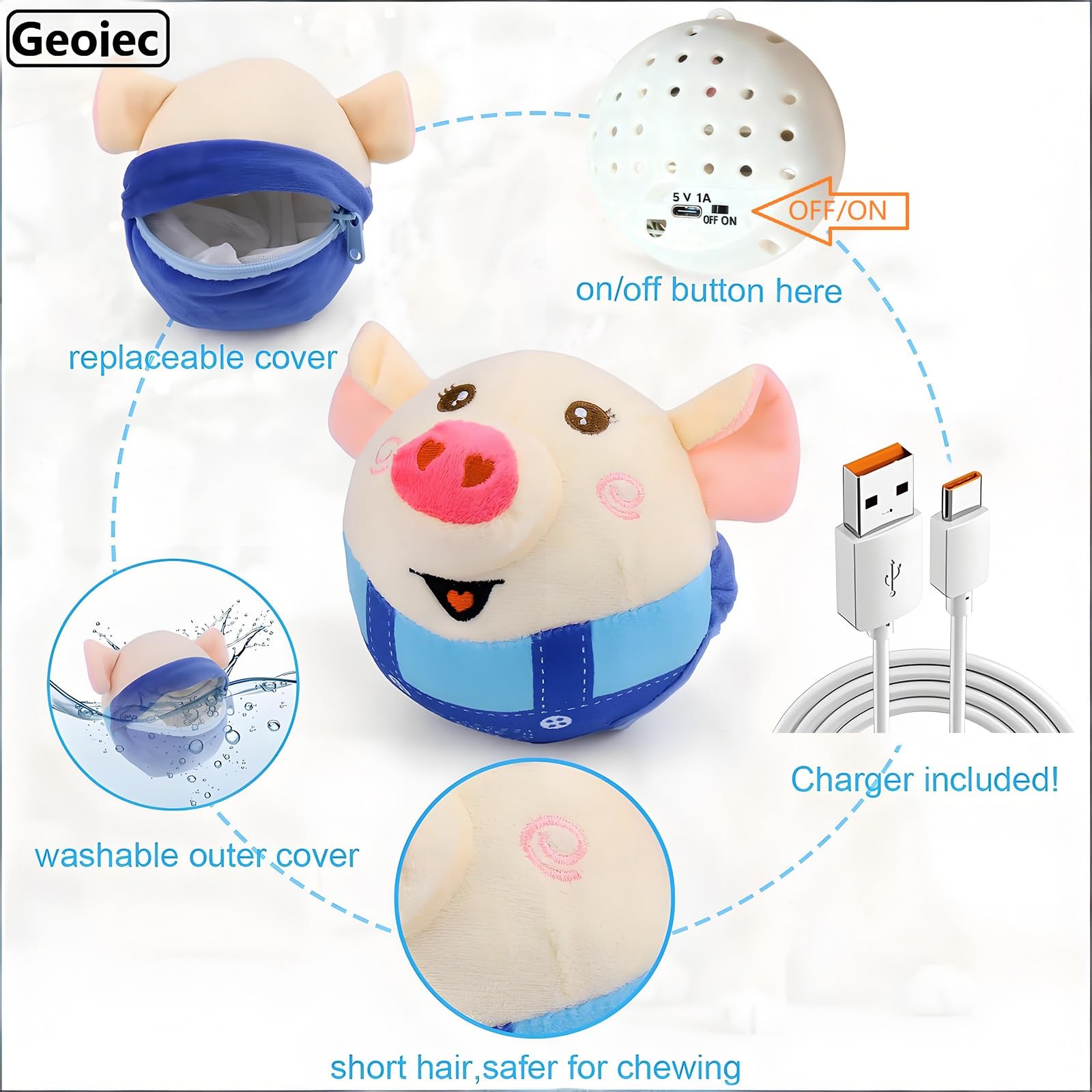 Geojec Interactive Dog Ball durable material resists rough play.