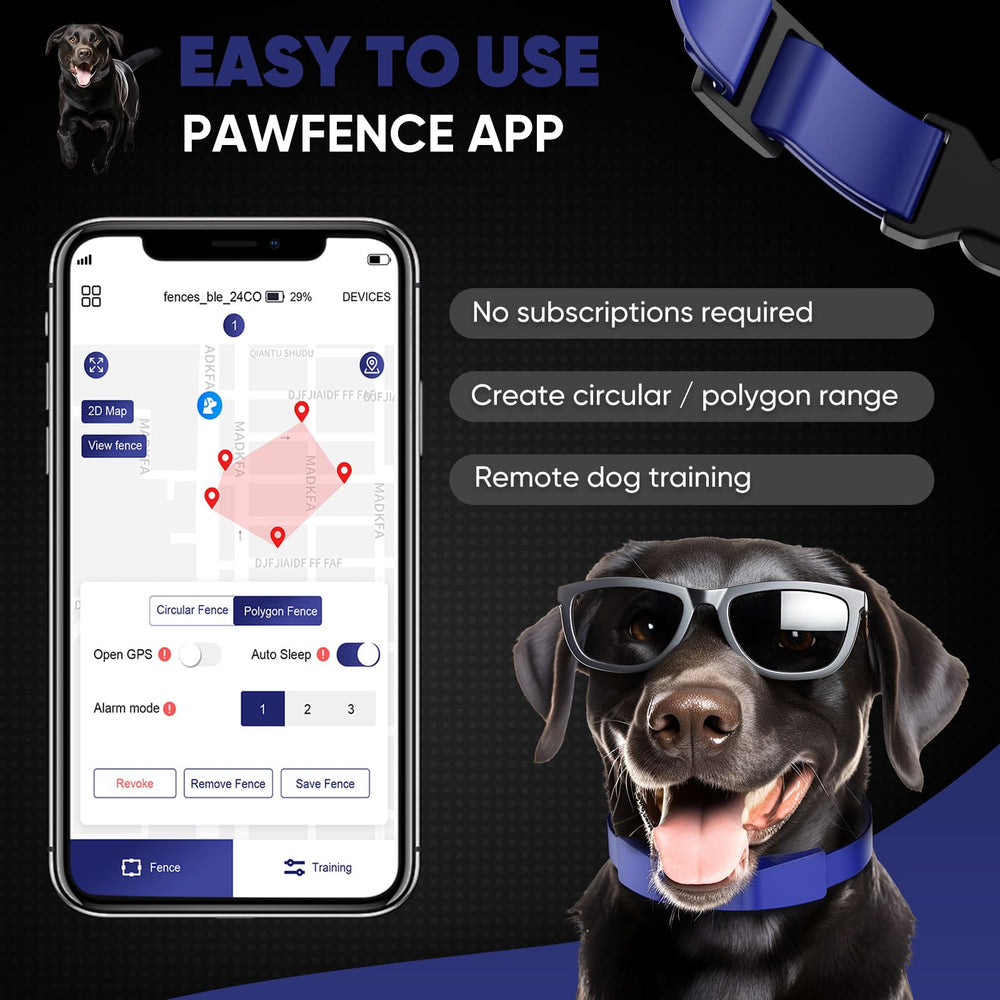 GeoPaws GPS Fence collar close-up showing adjustable fit.