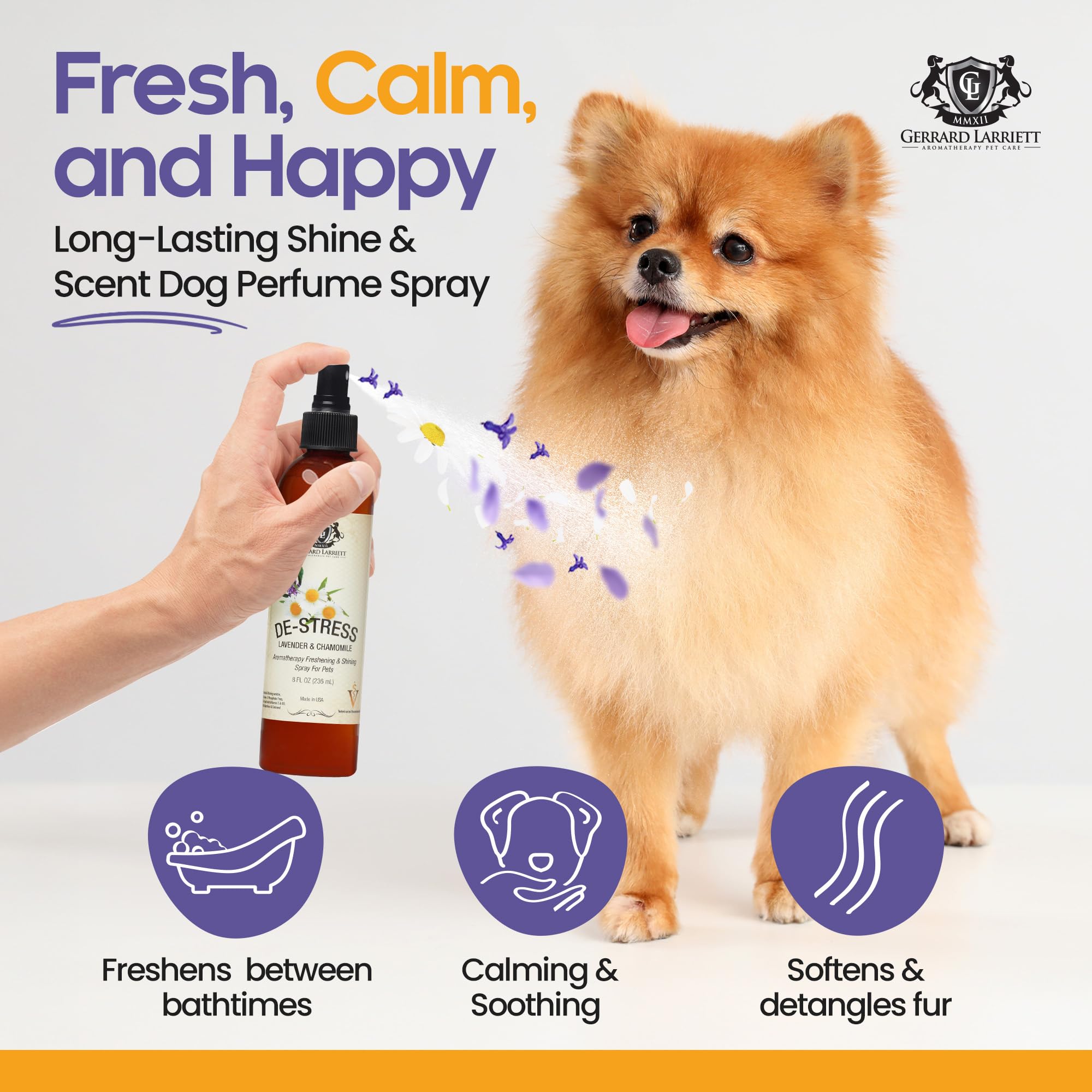 Perfume Gerrard Larriett para perros: aplicación lavanda, spray calmante