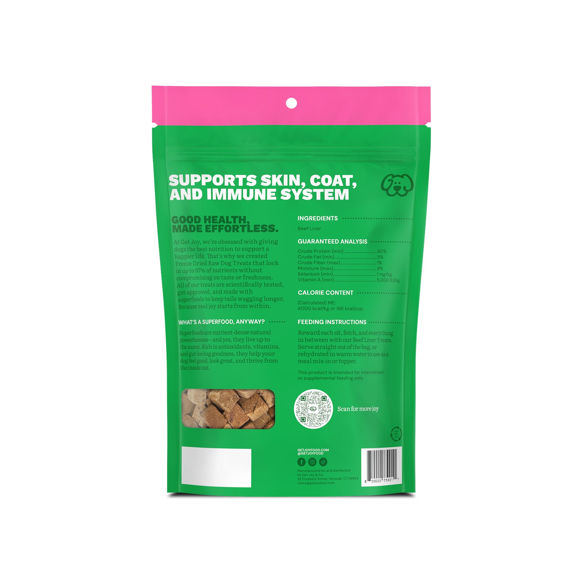 Get Joy alimento crudo sin granos para perros, topper nutritivo para comidas.