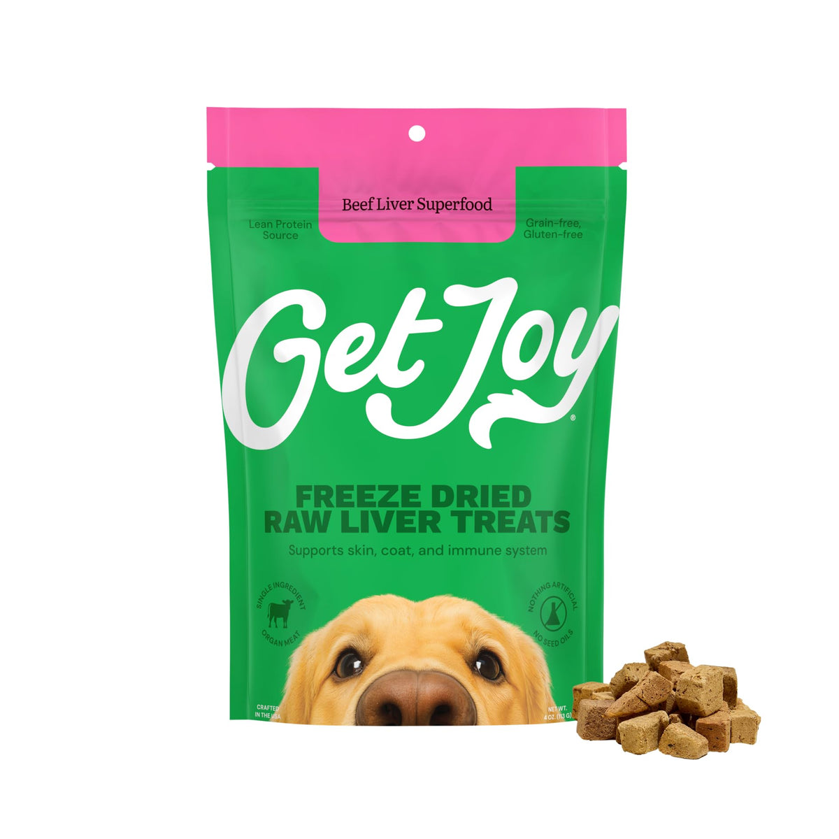 Get Joy hígado de res liofilizado para perros, premio sabroso y nutritivo para entrenamiento.