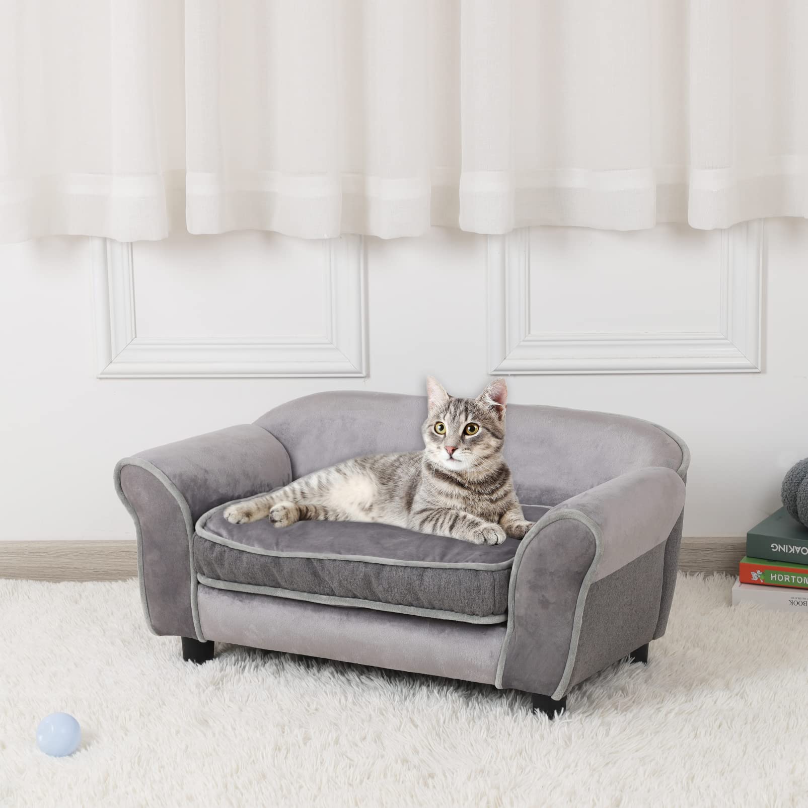 Getifun small-dog-sofa-bed with wood-frame provides sturdy support for restful naps.