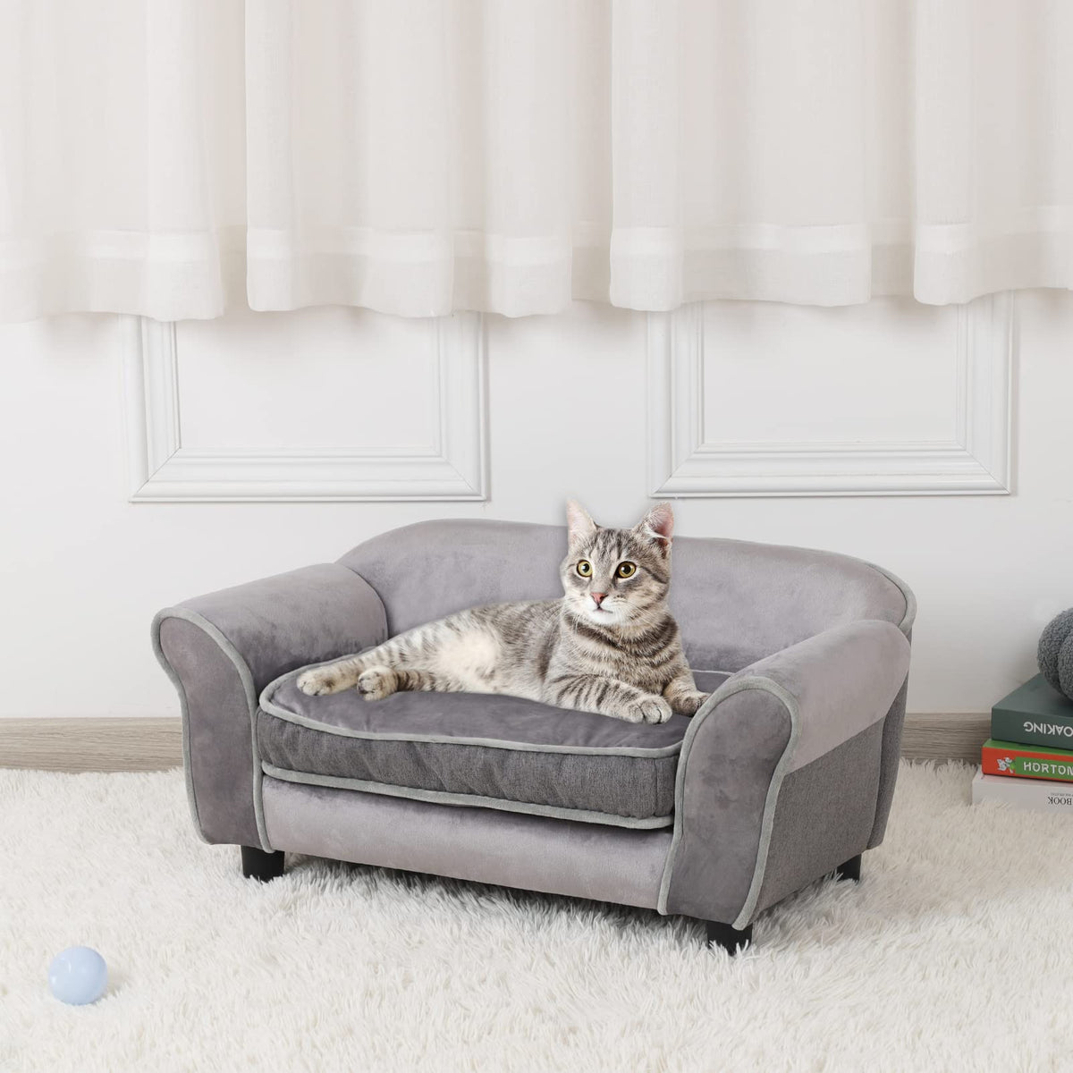 Getifun small-dog-sofa-bed with wood-frame provides sturdy support for restful naps.