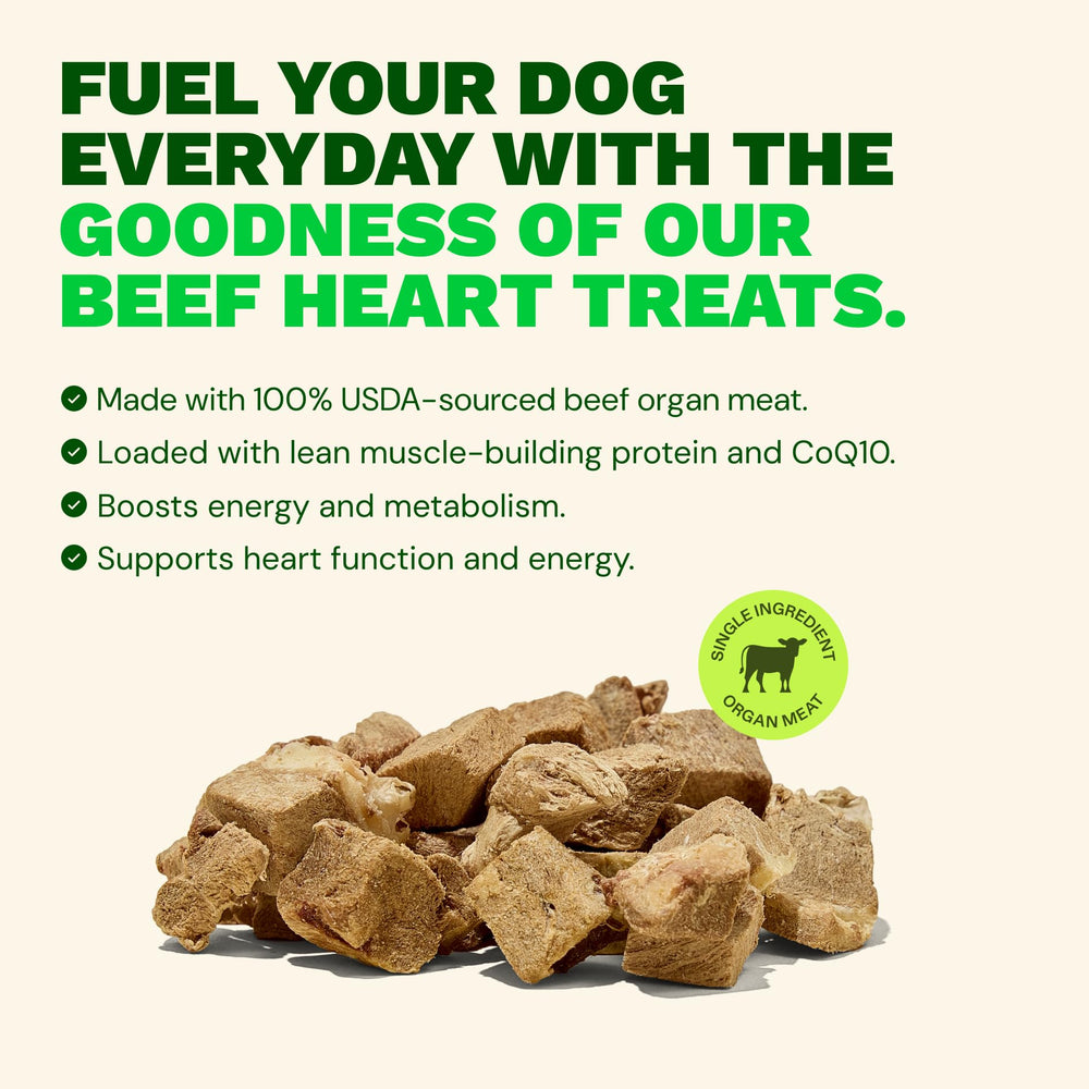 Get Joy beef heart toppers crumbled over a dog meal bowl
