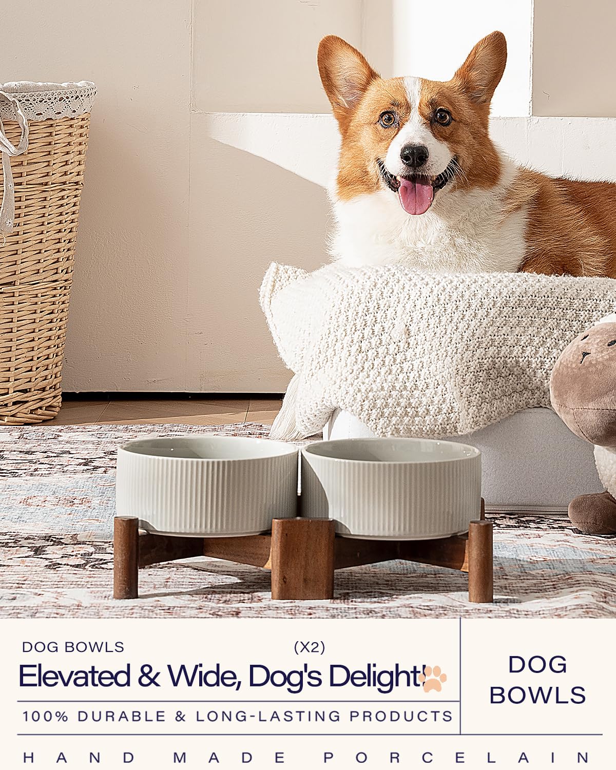 Getstar acacia wood stand elevates bowls for ergonomic feeding and stylish home decor.