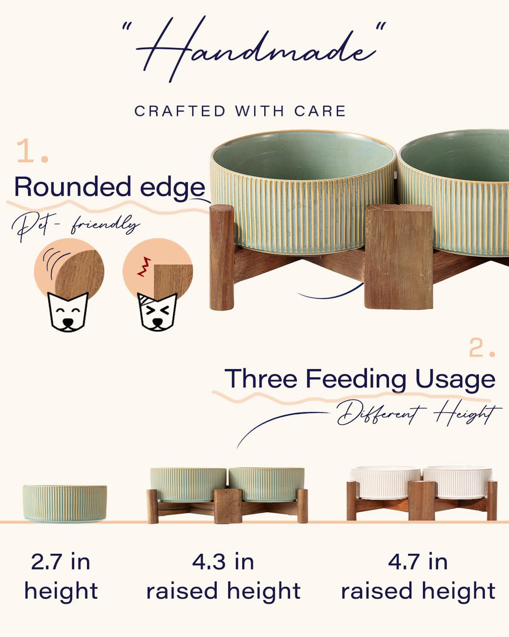 Getstar two-bowl set with acacia stand fits into a tidy feeding area.