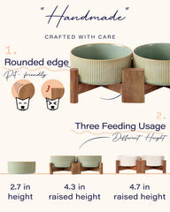 Getstar two-bowl set with acacia stand fits into a tidy feeding area.