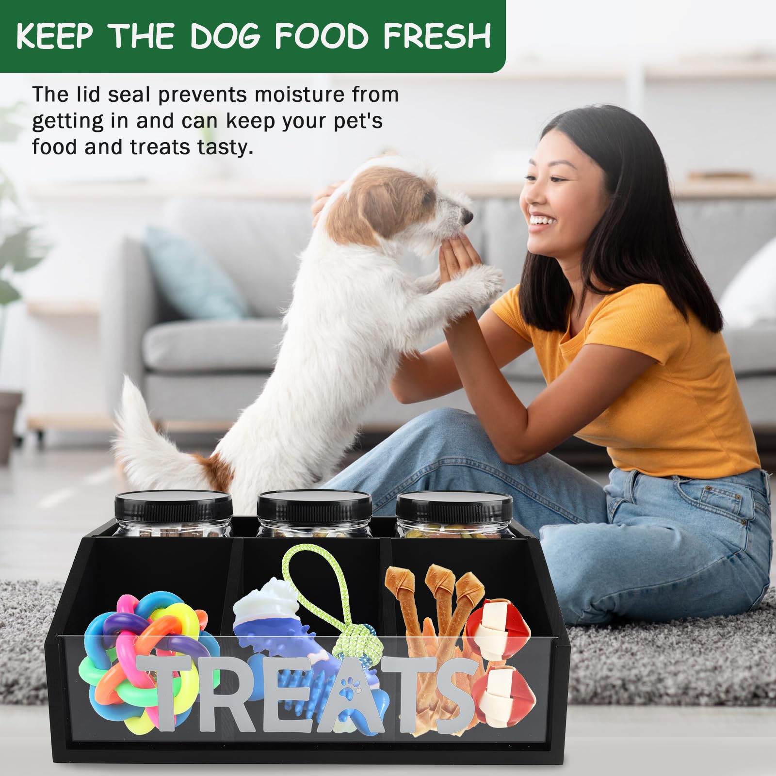 Geyecete cat-dog treat jar set offers versatile storage for treats and small snacks.