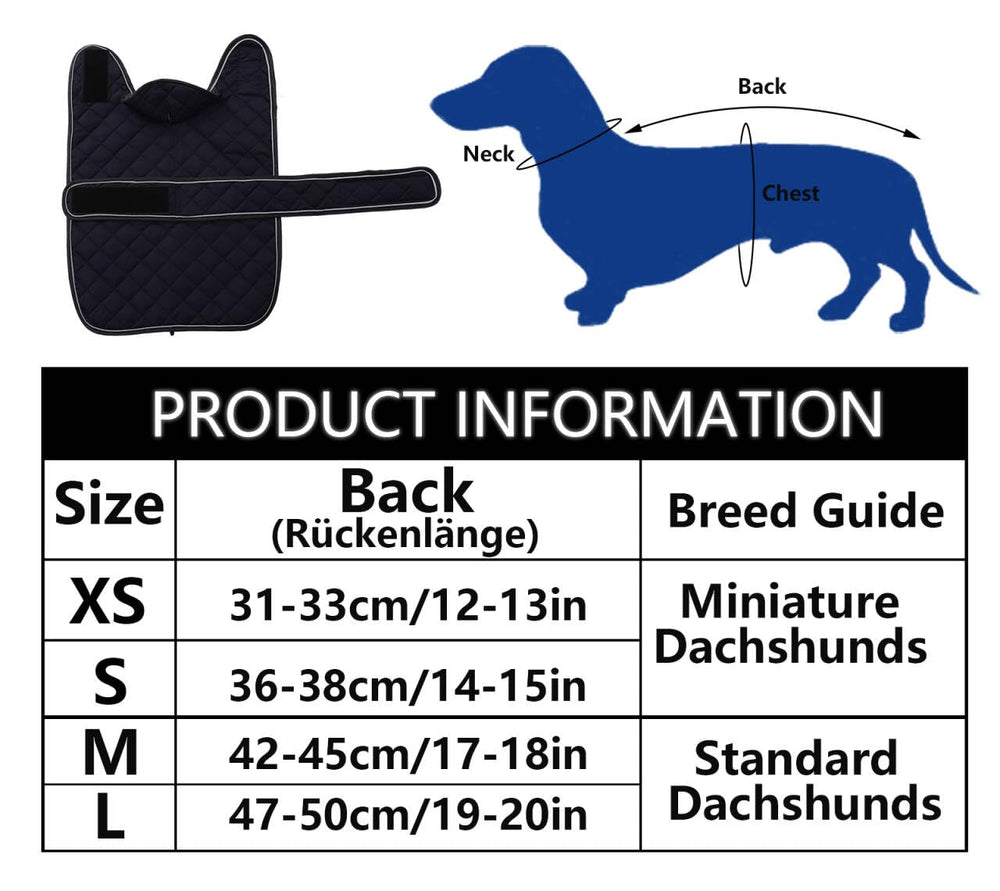 Geyecete dachshund coat adjustable bands front straps for secure fit.
