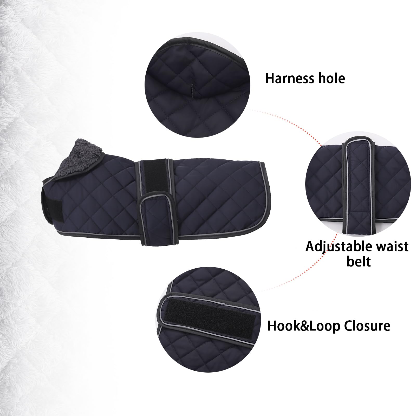 Geyecete dachshund coat shows quick fastening adjustable straps for secure fit.