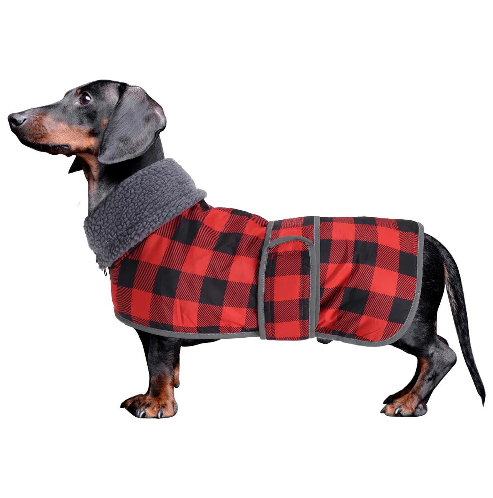 Geyecete Dachshund Winter Coat waterproof outer layer keeps your dog dry on walks.