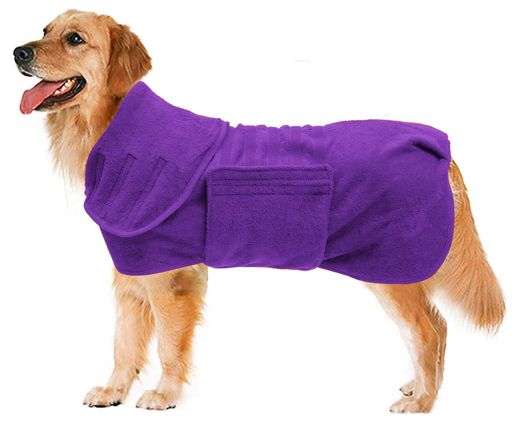 Geyecete dog drying coat purple XXL front view highlights fast drying and plush microfibre comfort.