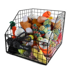 Geyecete dog toy basket front angle with ample toy storage for quick access