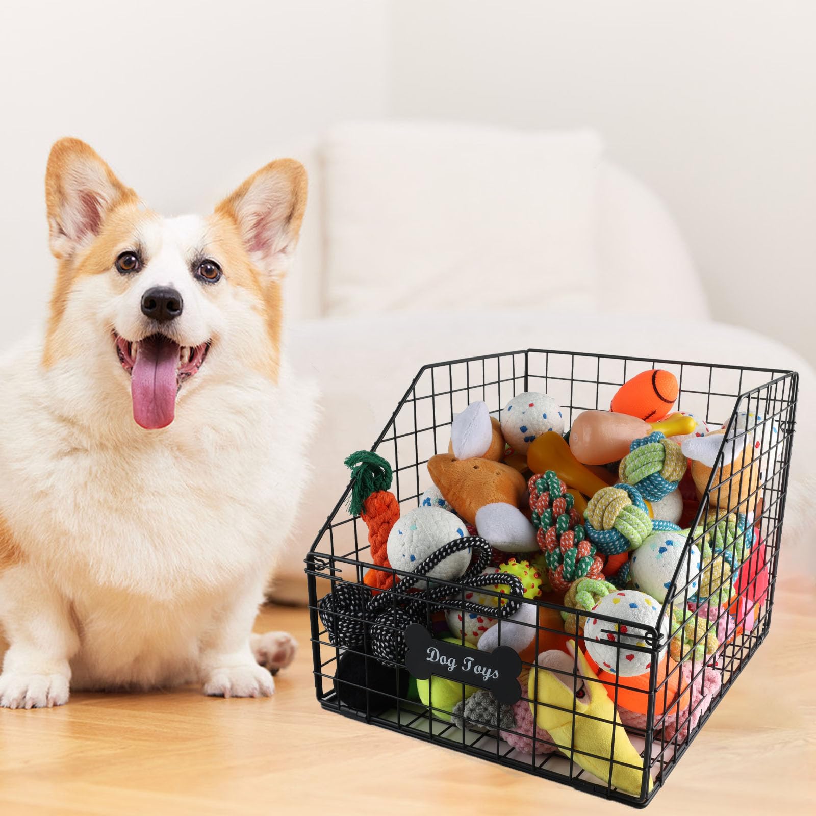 Geyecete dog toy basket in living room organizing play space