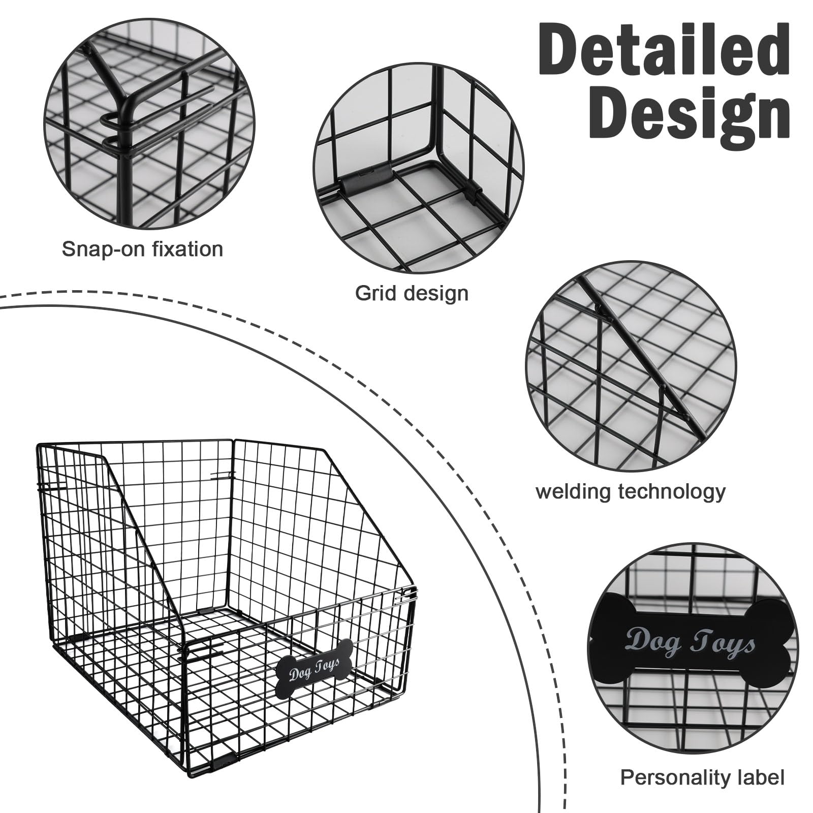 Geyecete dog toy basket side angle highlighting sturdy wire frame for durability