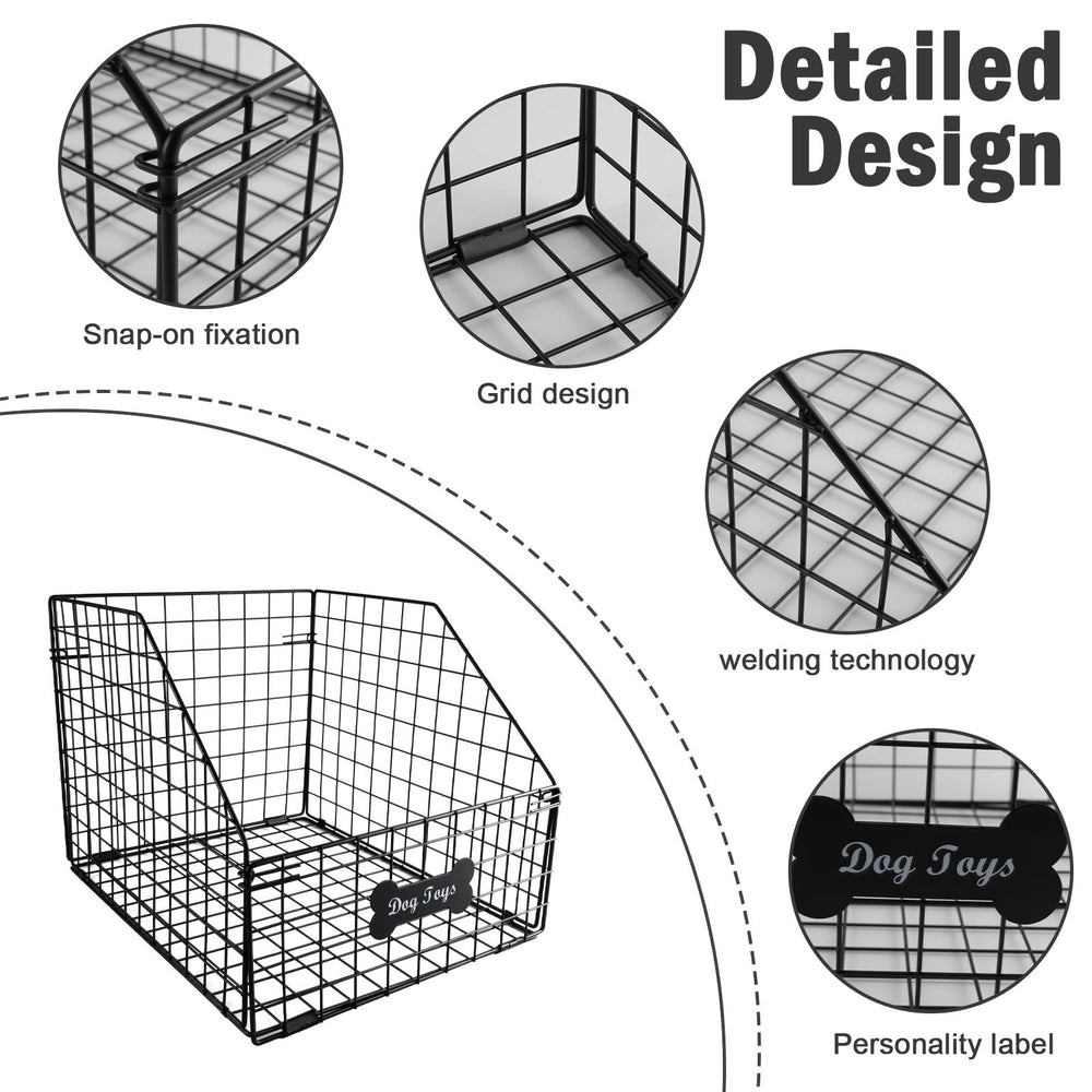 Geyecete dog toy basket side angle highlighting sturdy wire frame for durability