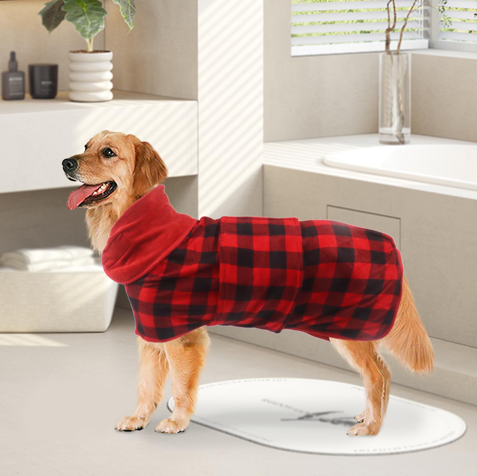 Geyecete drying coat in red-black grid reduces car mess after walks
