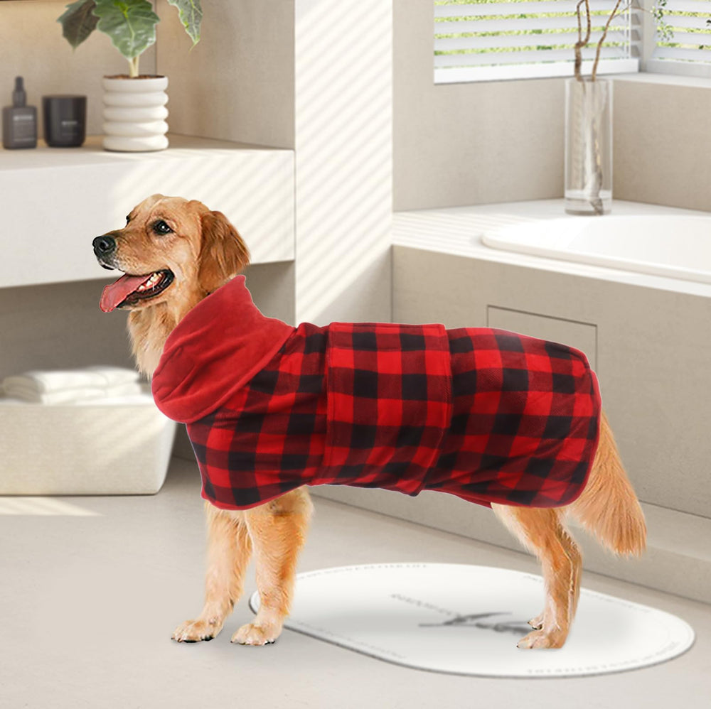 Geyecete drying coat in red-black grid reduces car mess after walks