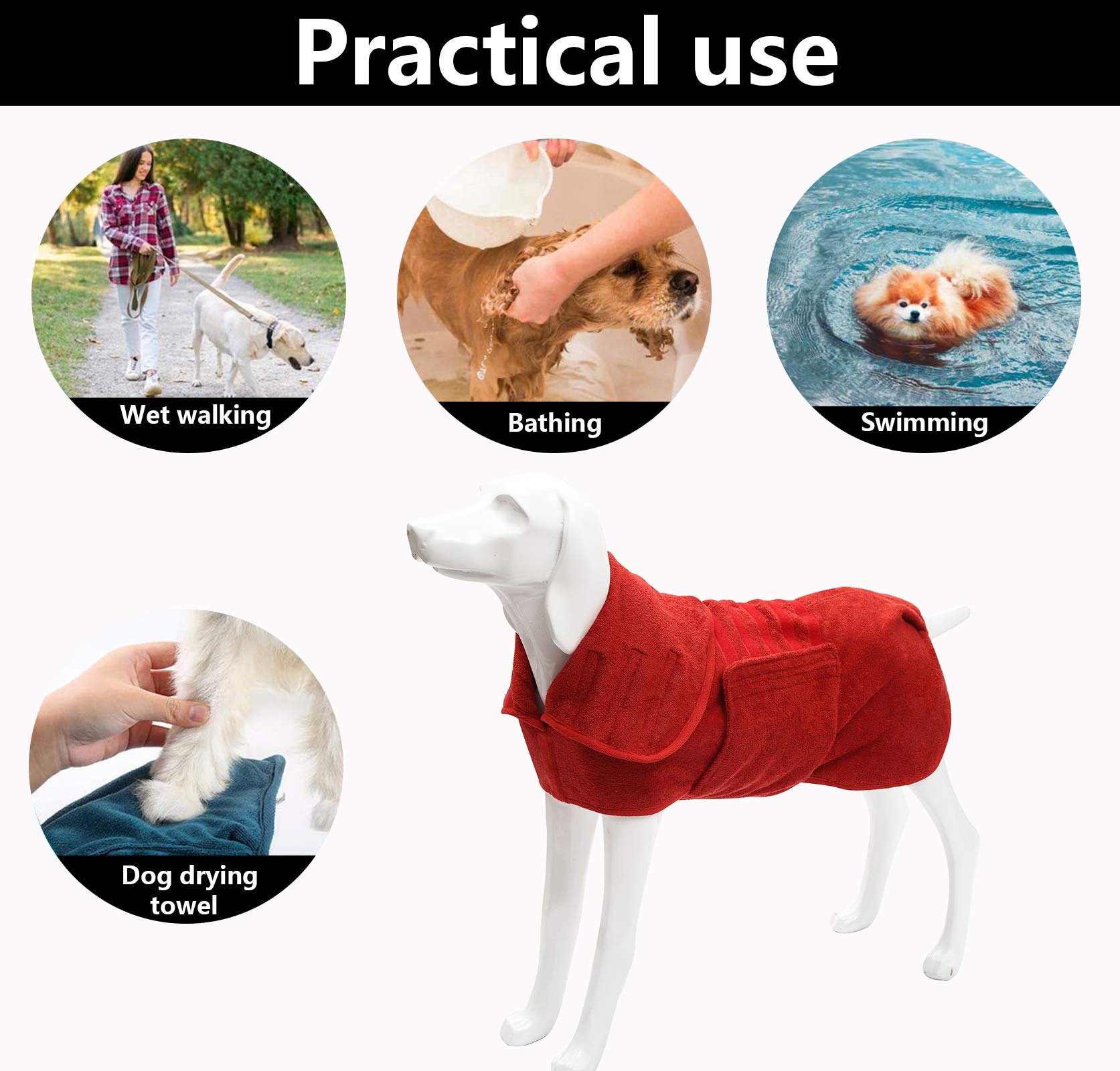 Geyecete Abrigo de secado para perros rojo M: color vibrante y secado rápido.