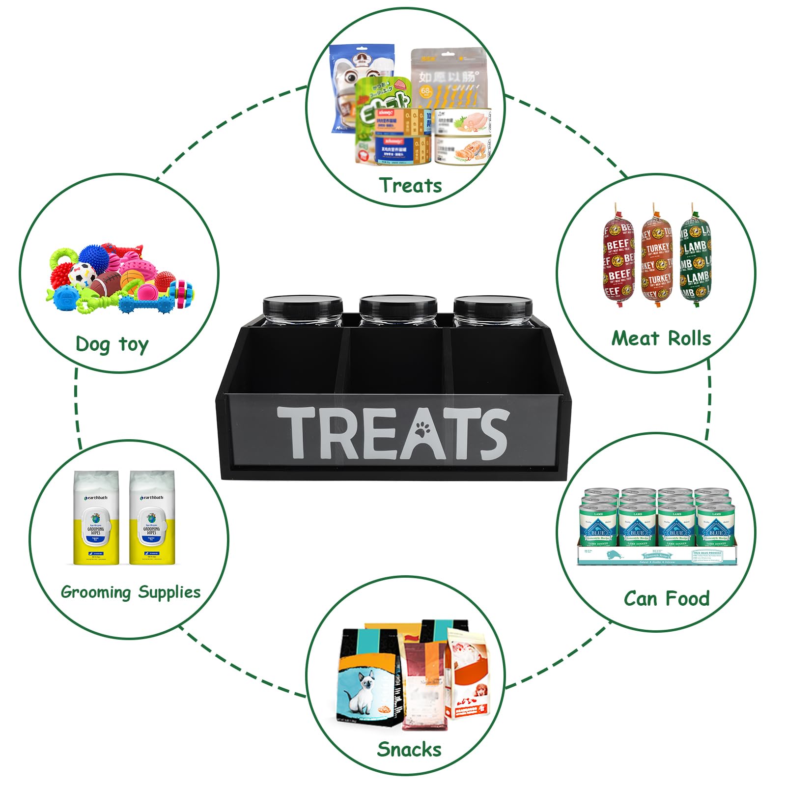 Geyecete treat organizer large mouth design makes refilling quick and spill-free.