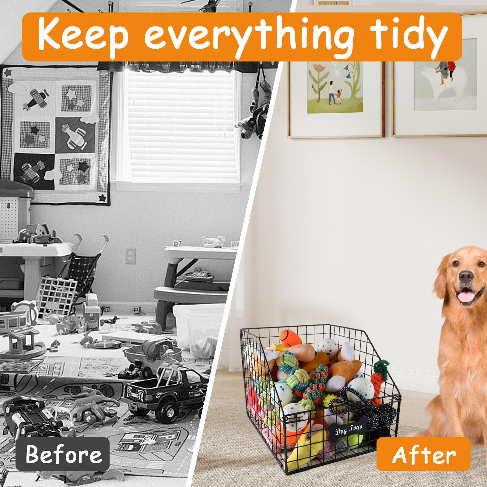 Geyecete wire dog toy bin open-top design for easy reach