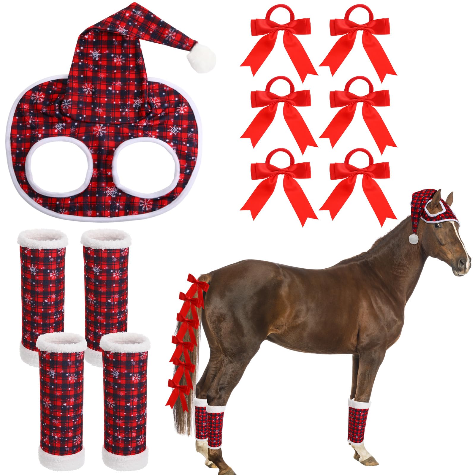 Geyoga Santa horse hat in red plush fleece for festive horse costume.