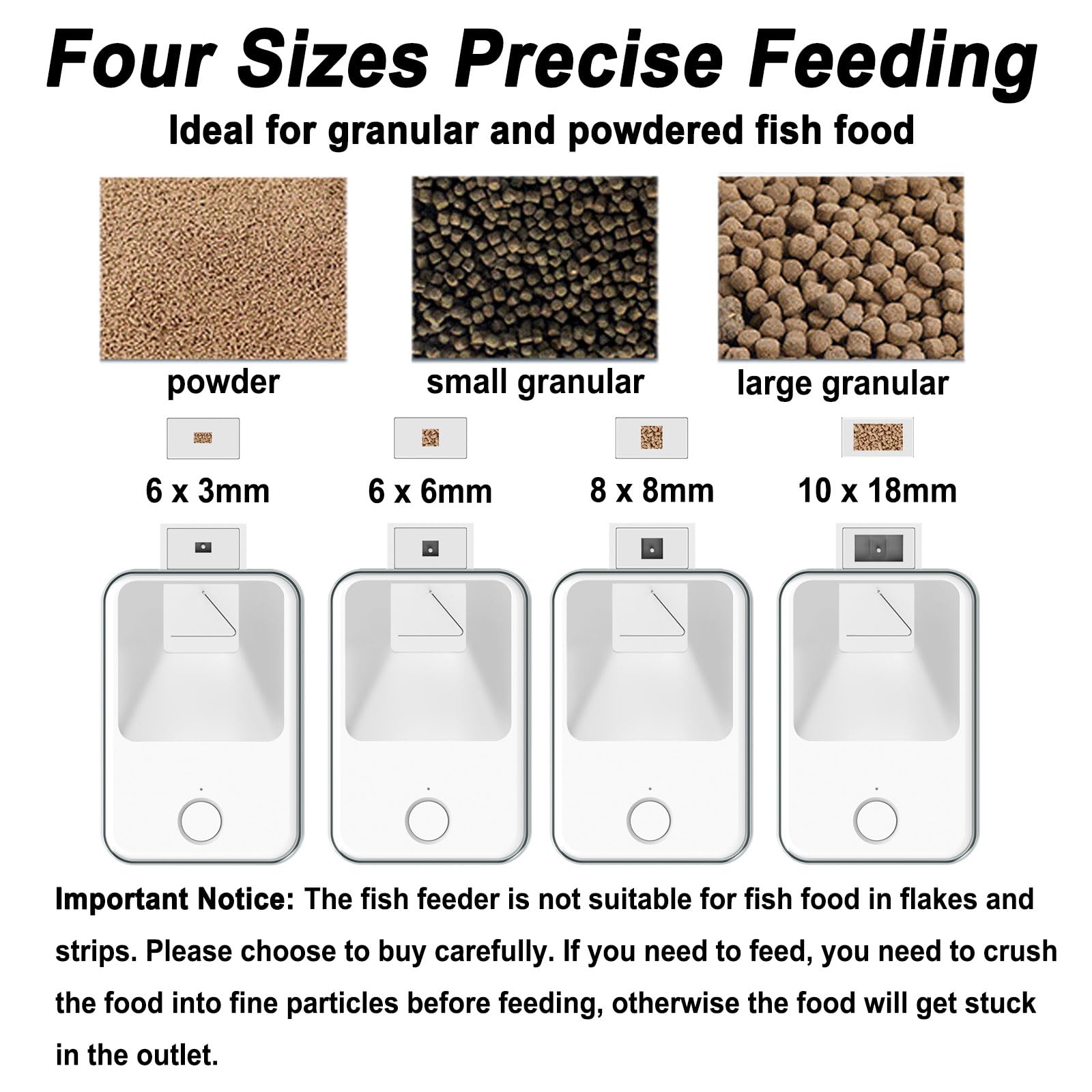 GEZIEKID four-bin feeding system accommodates different food sizes for small fish.