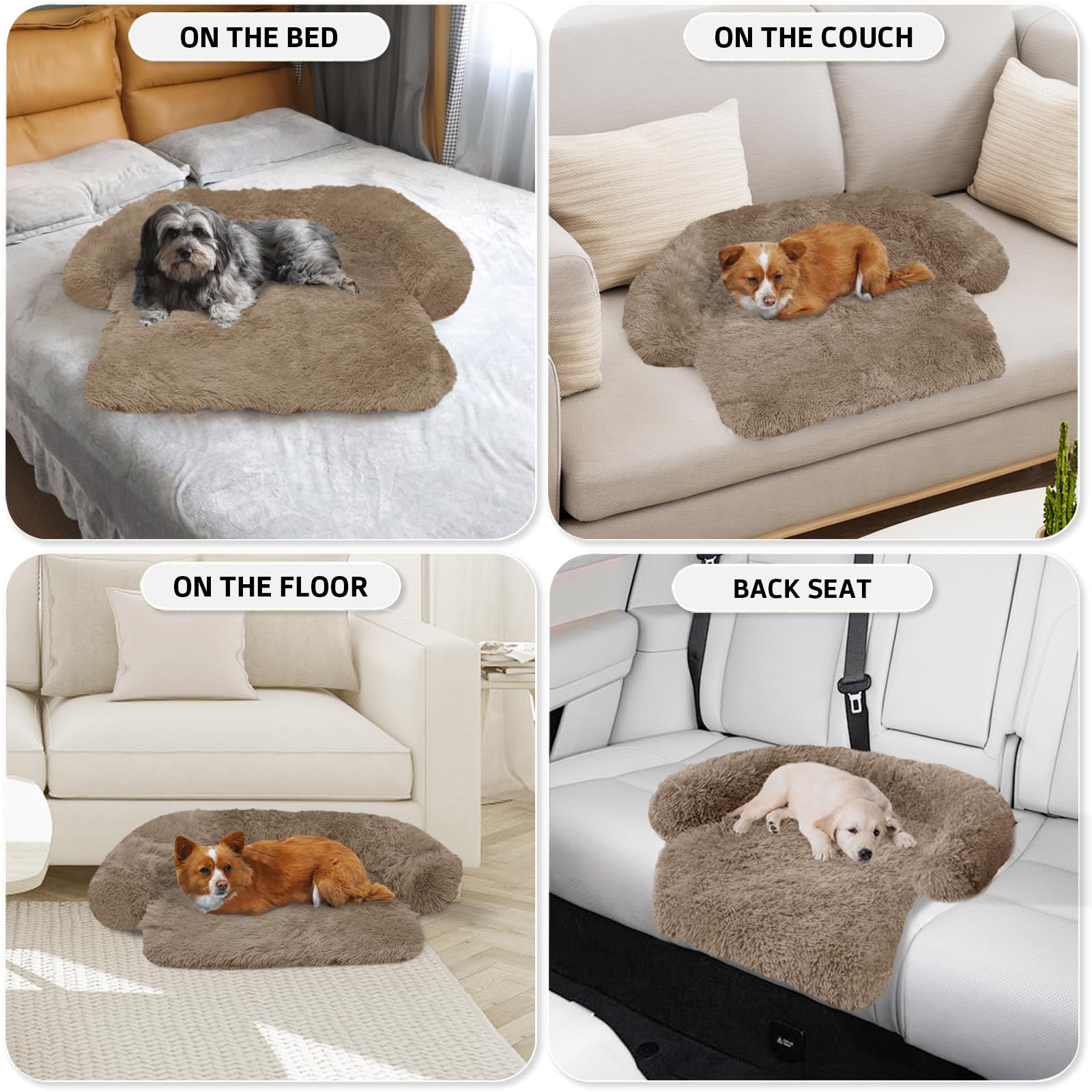 GGIB Calming Dog Bed camel color blends with home decor