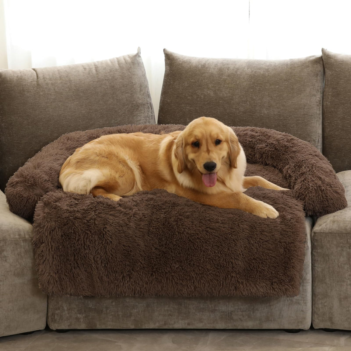 GGIB Calming Dog Bed with curved design cradles pets for restful lounging.