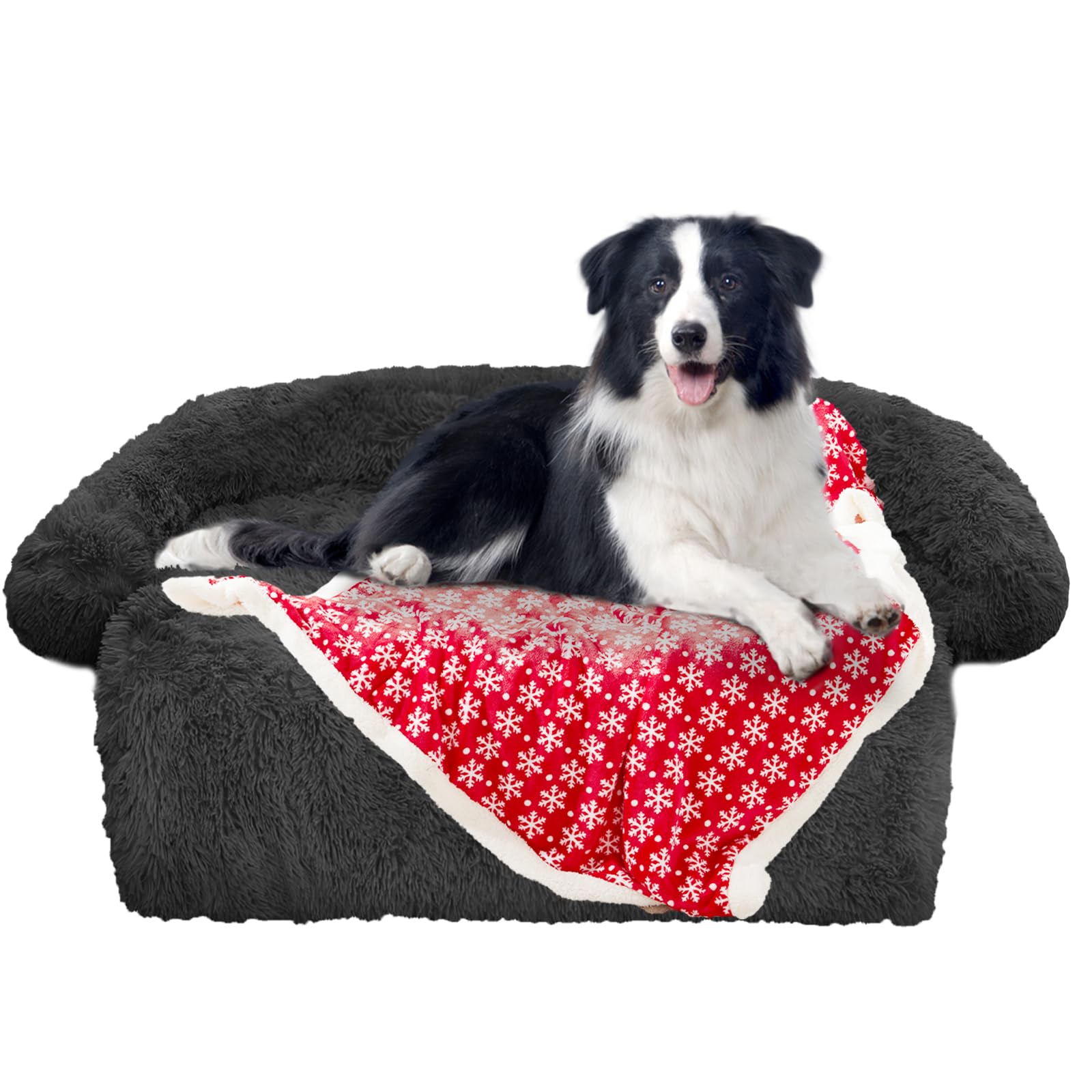 GGIB calming dog bed dark grey close-up fabric shows plush softness and warmth