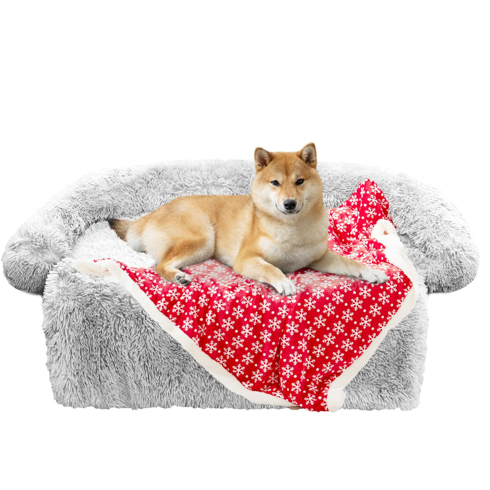 GGIB calming dog bed front view in light grey offering cozy support and secure lounge.