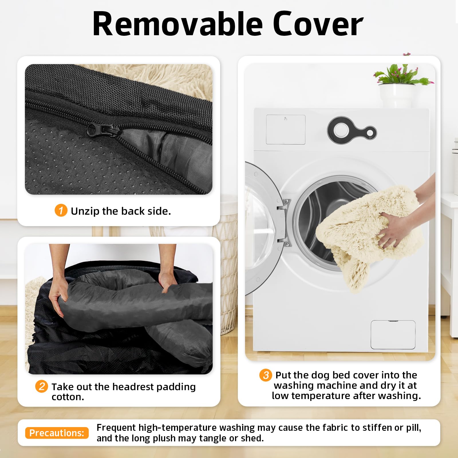 GGIB Calming Dog Bed medium beige cover zipper highlights removable cover for cleaning