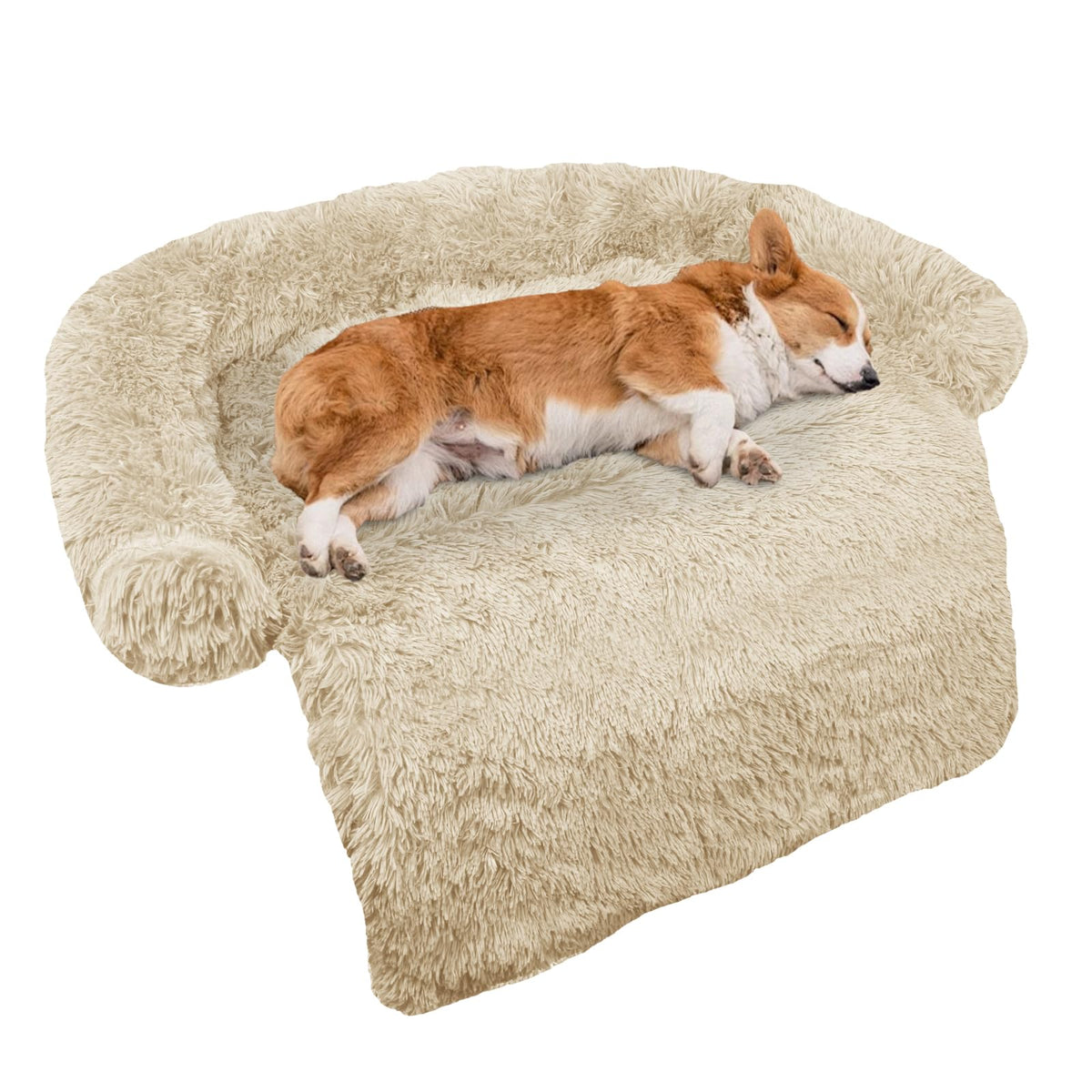 GGIB Calming Dog Bed medium beige front view showing cozy curved design
