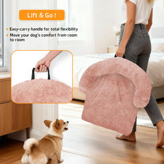 GGIB calming dog bed medium pink non-slip bottom in use