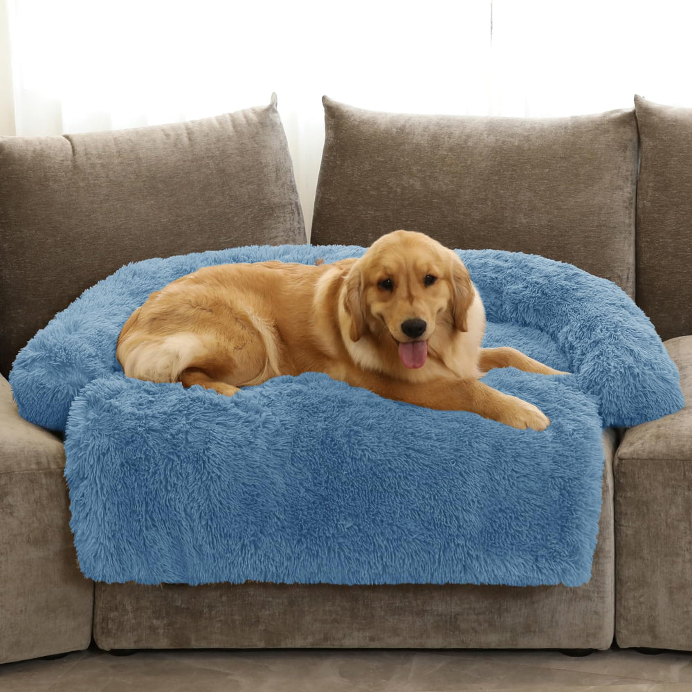 GGIB Calming Dog Bed navy cover close-up showing plush texture for cozy naps.
