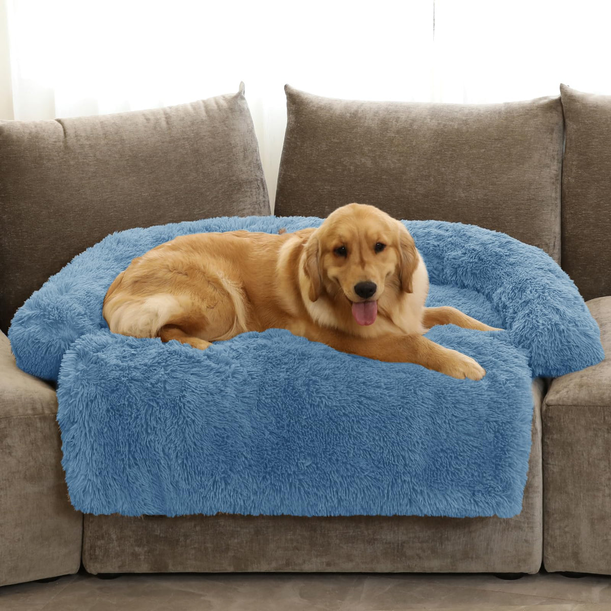 GGIB Calming Dog Bed navy cover close-up showing plush texture for cozy naps.